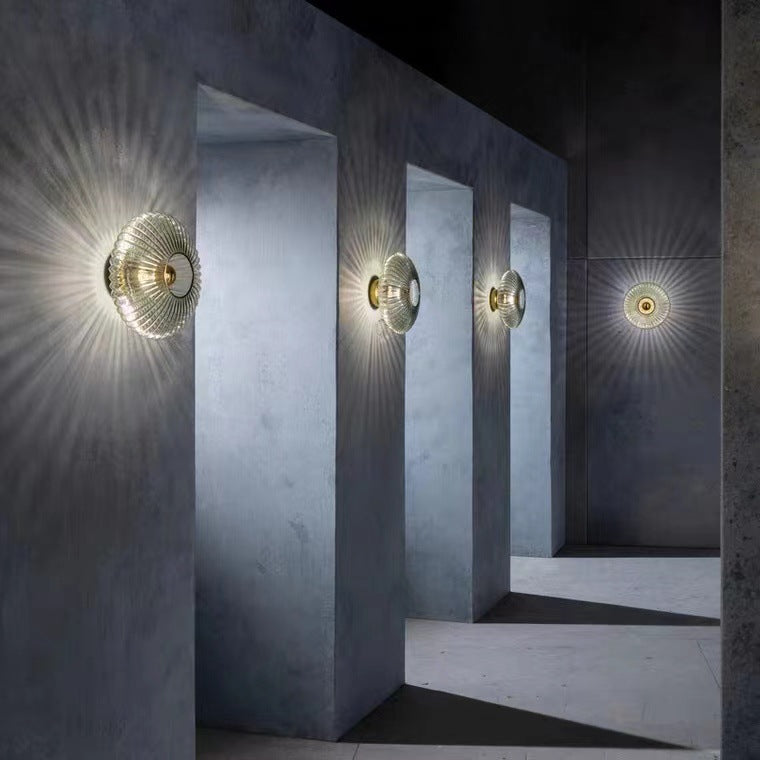 Nordic Vintage Glass Wall Sconce | Striped Round Disc Light