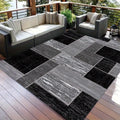 Coastal Grid Outdoor Rug | Modern Black & Grey Patio Mat