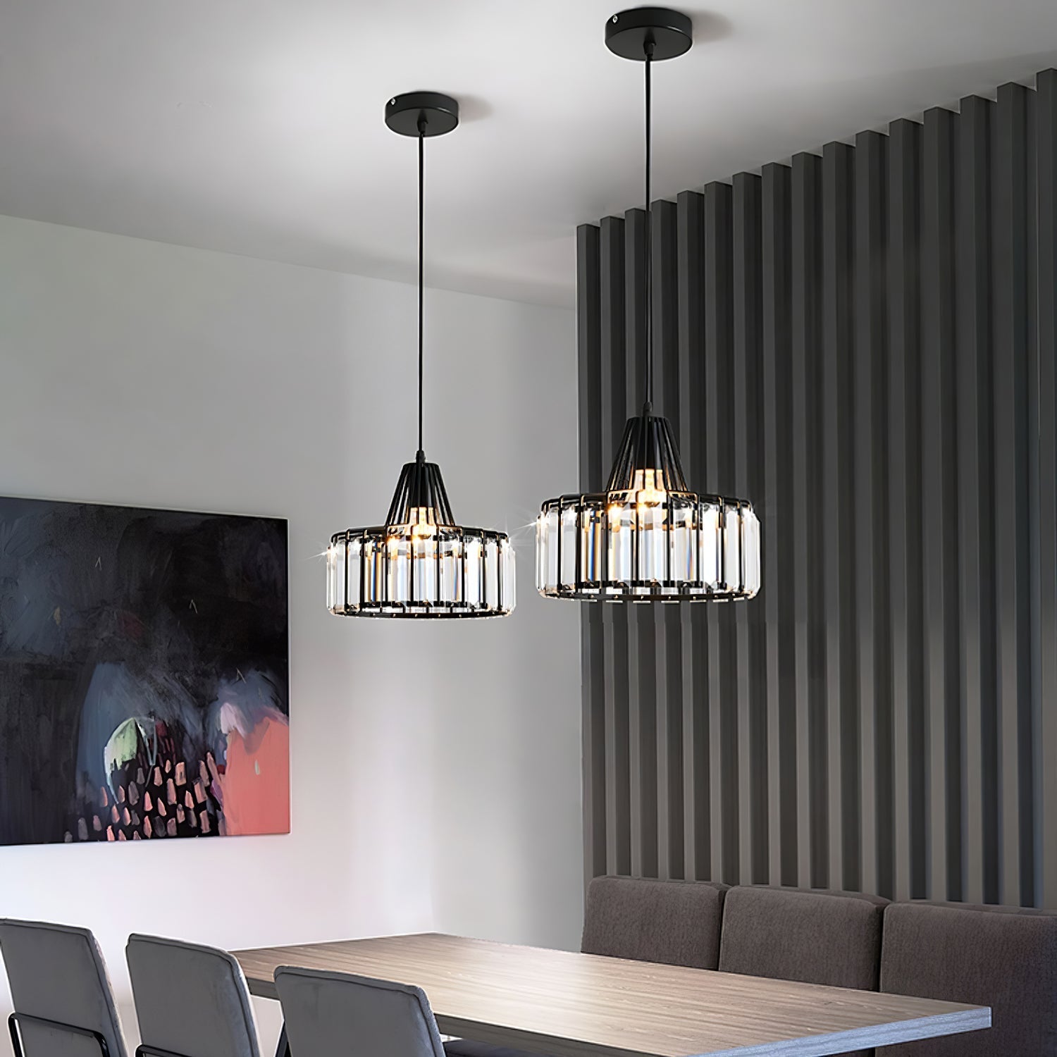 Modern Black Crystal Pendant Light | Elegant Hanging Fixture