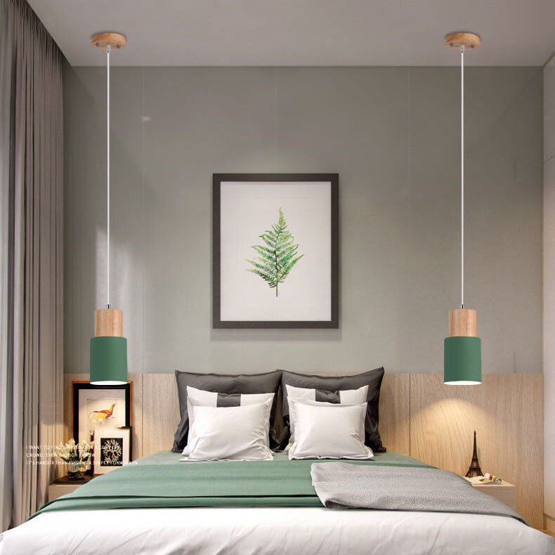 Nordic Macaron Cylinder Pendant Light | Modern Wood & Metal Design