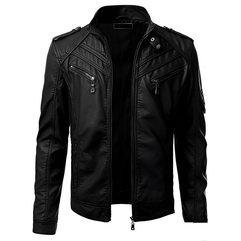 Men's Slim Fit Leather Jacket with Zip Pockets & Stand Collar - Stylish, Durable Outerwear for Every Occasion