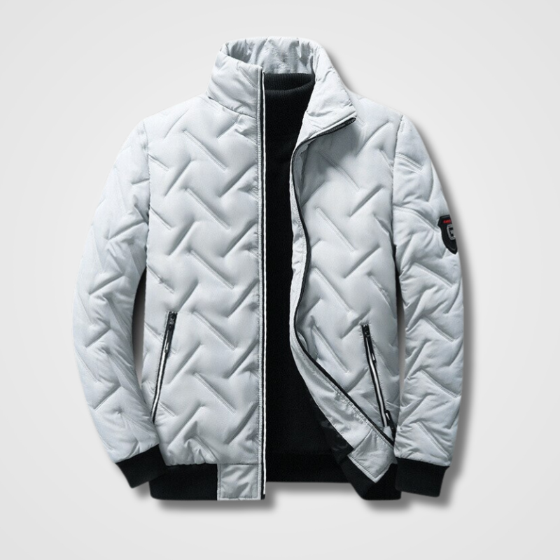 Men's High Collar Quilted Bomber Jacket with Zip Pockets - Stylish & Warm Fall/Winter Outerwear for Men