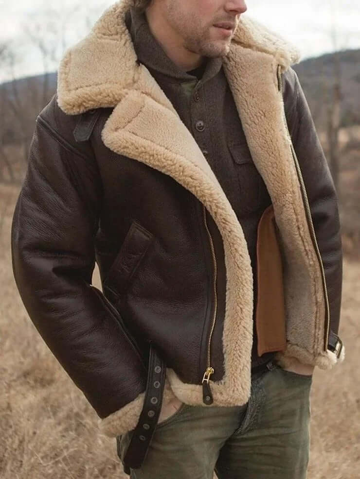 Men's Premium Shearling Sheepskin Aviator Jacket - Classic Flying Style for Ultimate Warmth & Comfort