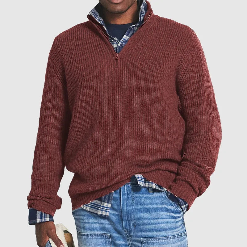 Men's Stylish Ribbed Knit Half-Zip Jumper - Comfortable Stand Collar & Long Sleeves for All-Day Wear