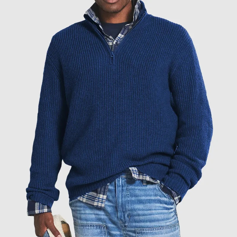 Men's Stylish Ribbed Knit Half-Zip Jumper - Comfortable Stand Collar & Long Sleeves for All-Day Wear