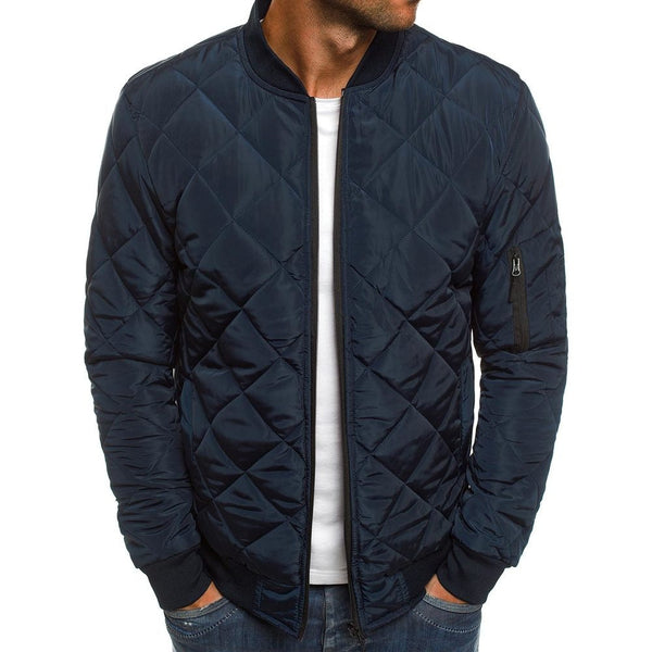 Men's Lightweight Quilted Bomber Jacket with Diamond Stitching - Versatile All-Season Style and Comfort