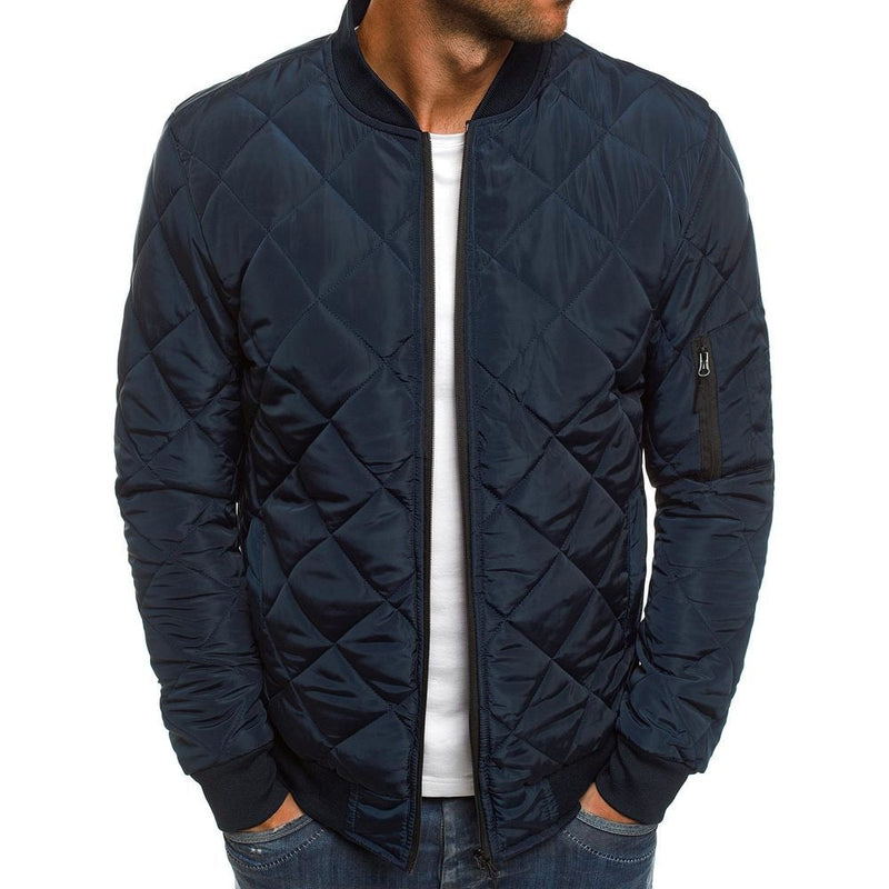 Men's Lightweight Quilted Bomber Jacket with Diamond Stitching - Versatile All-Season Style and Comfort