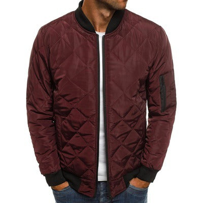 Men's Lightweight Quilted Bomber Jacket with Diamond Stitching - Versatile All-Season Style and Comfort