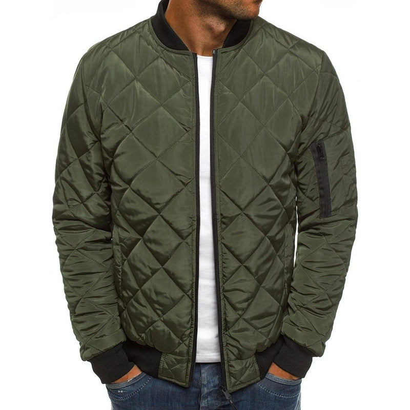 Men's Lightweight Quilted Bomber Jacket with Diamond Stitching - Versatile All-Season Style and Comfort