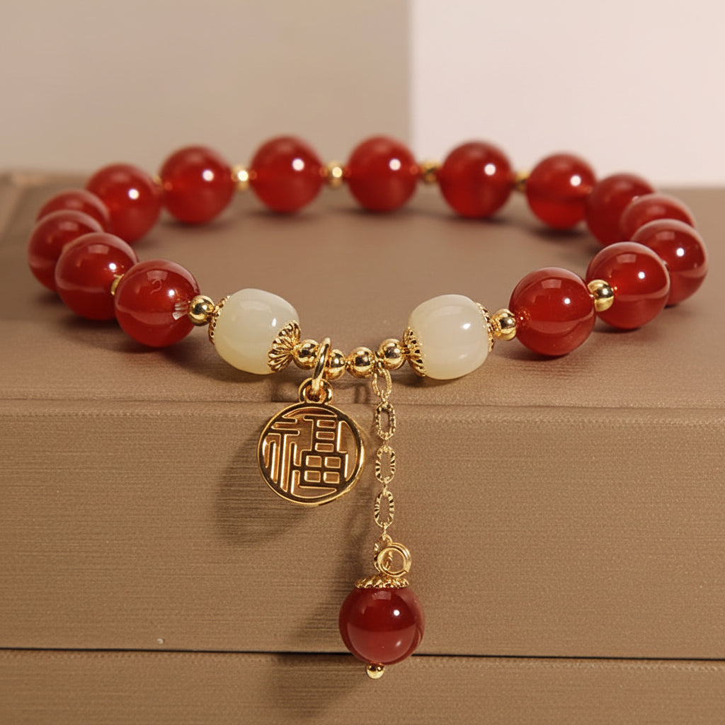 Beaded Bracelet Mothers Day Gift Natural Stone Red Jewelry