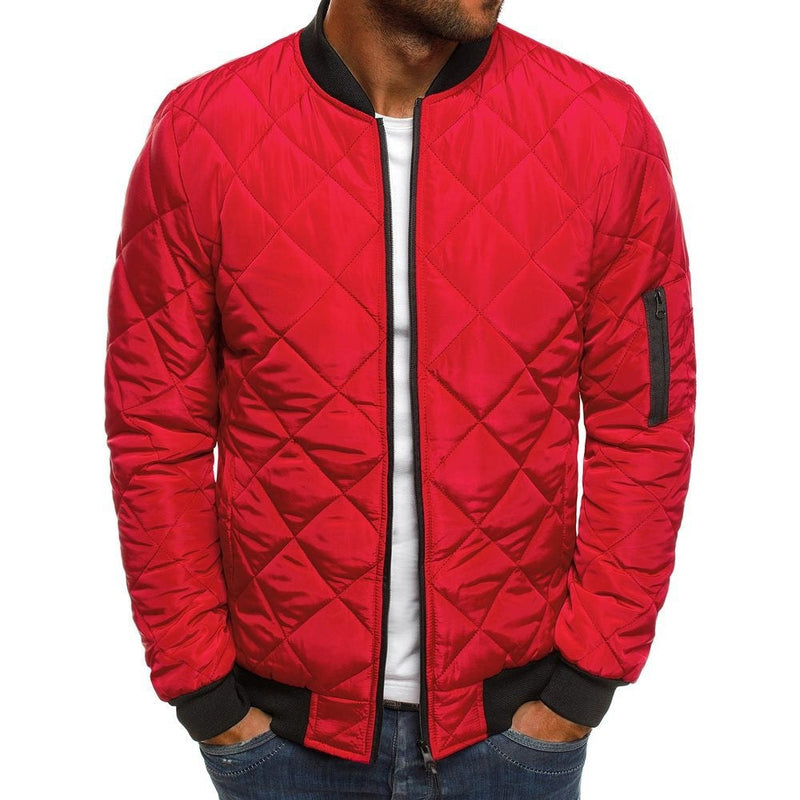 Men's Lightweight Quilted Bomber Jacket with Diamond Stitching - Versatile All-Season Style and Comfort