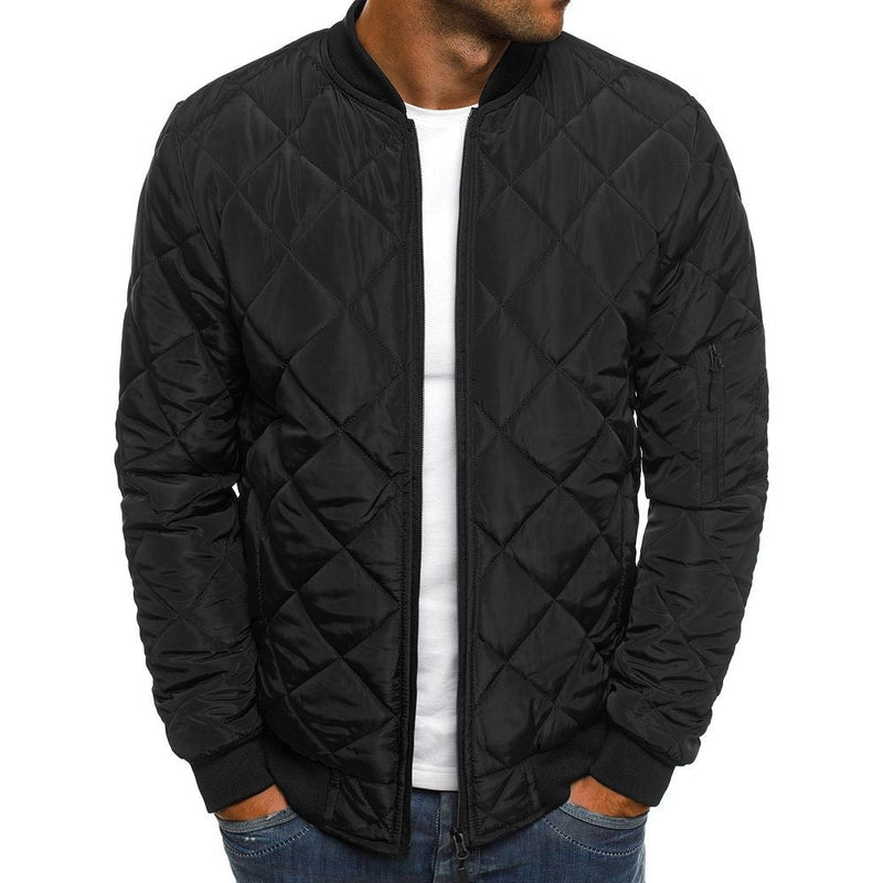 Men's Lightweight Quilted Bomber Jacket with Diamond Stitching - Versatile All-Season Style and Comfort