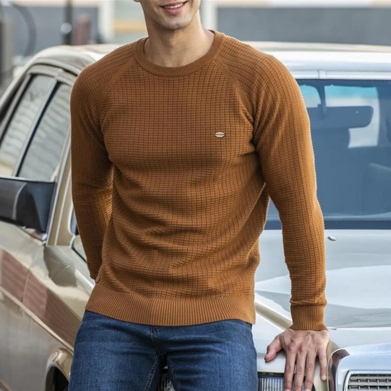 Men's Classic Slim Fit Textured Knit Crew Neck Sweater - Stylish & Comfortable Jumper for Every Occasion