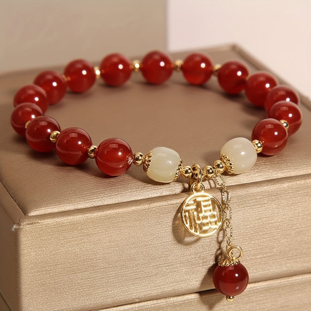Beaded Bracelet Mothers Day Gift Natural Stone Red Jewelry