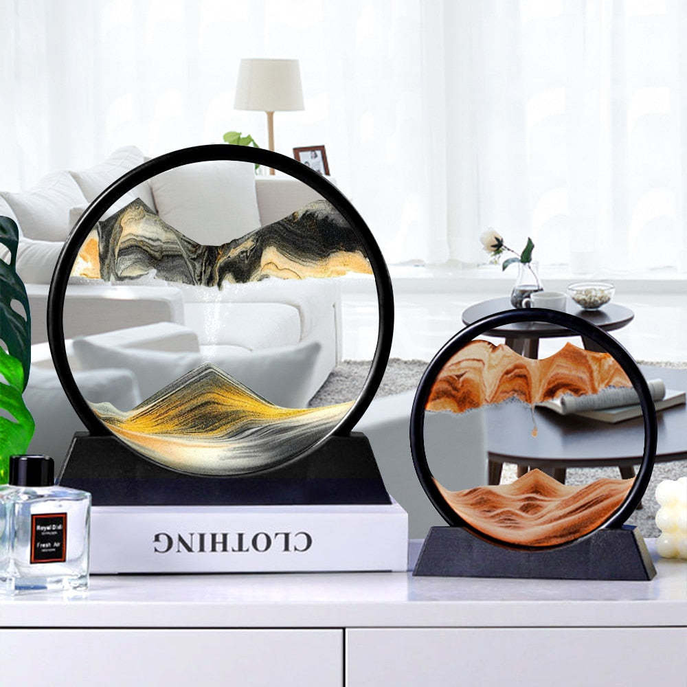 Home Decor Sand Art Moving Glass Display Table Sculpture