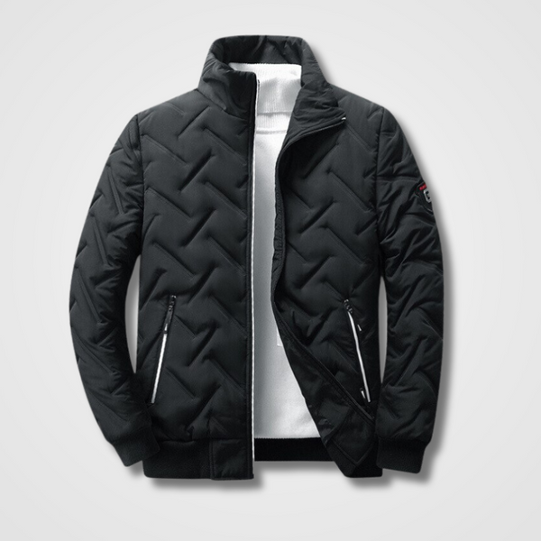 Men's High Collar Quilted Bomber Jacket with Zip Pockets - Stylish & Warm Fall/Winter Outerwear for Men