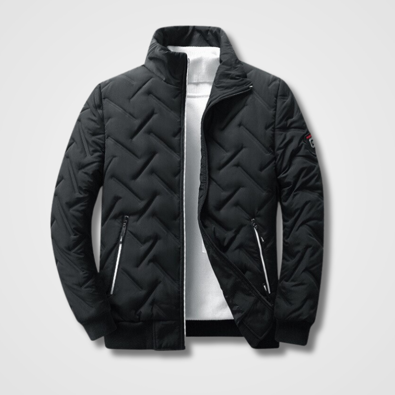 Men's High Collar Quilted Bomber Jacket with Zip Pockets - Stylish & Warm Fall/Winter Outerwear for Men