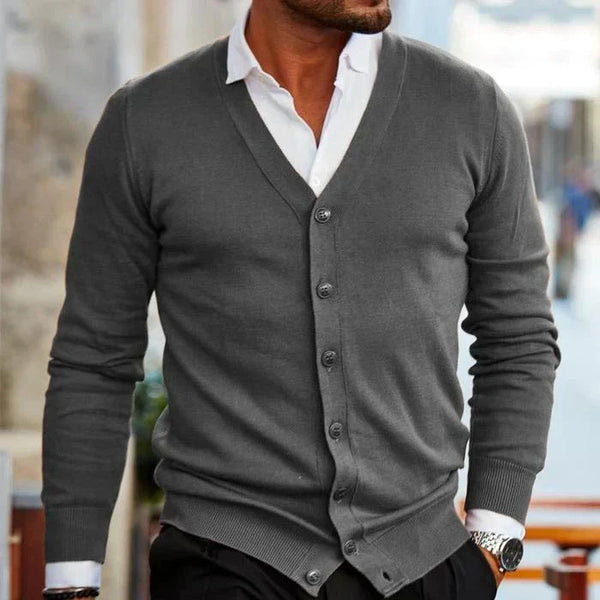 Men's Slim-Fit V-Neck Cardigan - Stylish Button Front Knitwear with Pockets