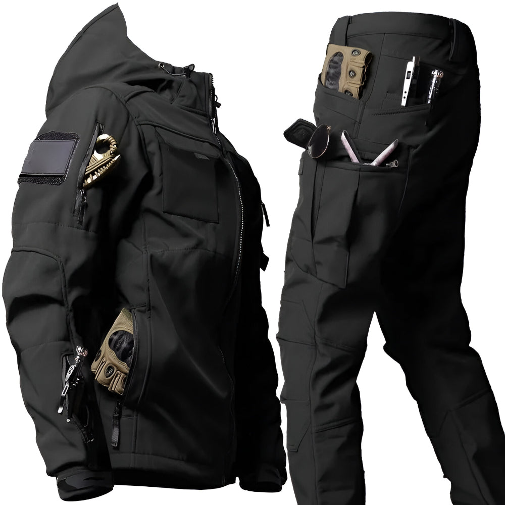 Men's Tactical Outdoor Jacket Pants Rugged Multi Pocket Hooded