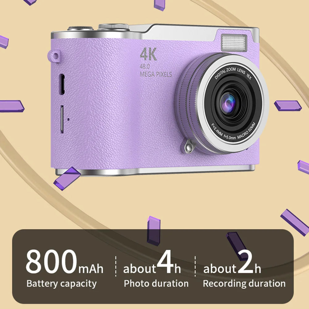 Digital Camera 4K Flip Screen 48MP 8X Zoom Compact Photo Video