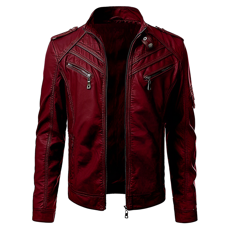 Men's Slim Fit Leather Jacket with Zip Pockets & Stand Collar - Stylish, Durable Outerwear for Every Occasion