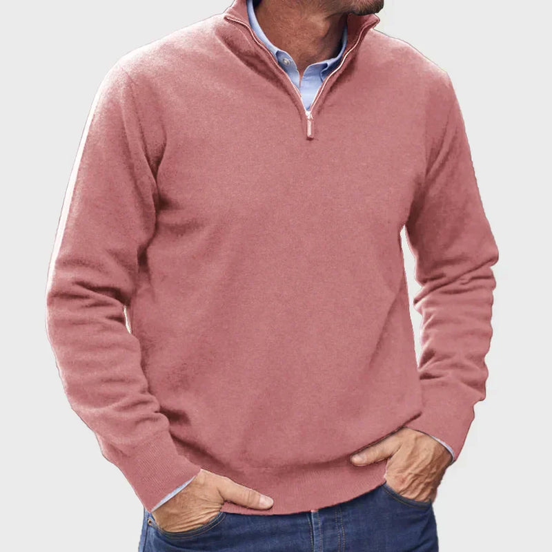 Men's Stylish Half-Zip Knit Jumper with Stand Collar & Ribbed Cuffs - Comfortable Casual Sweater for Everyday Wear