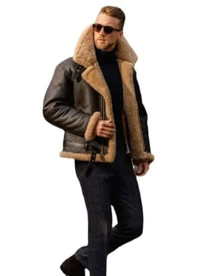 Men's Premium Shearling Sheepskin Aviator Jacket - Classic Flying Style for Ultimate Warmth & Comfort