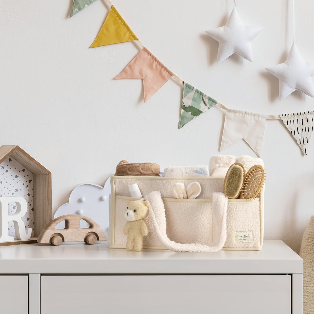 Diaper Caddy Organizer Plush Sherpa Baby Storage Basket