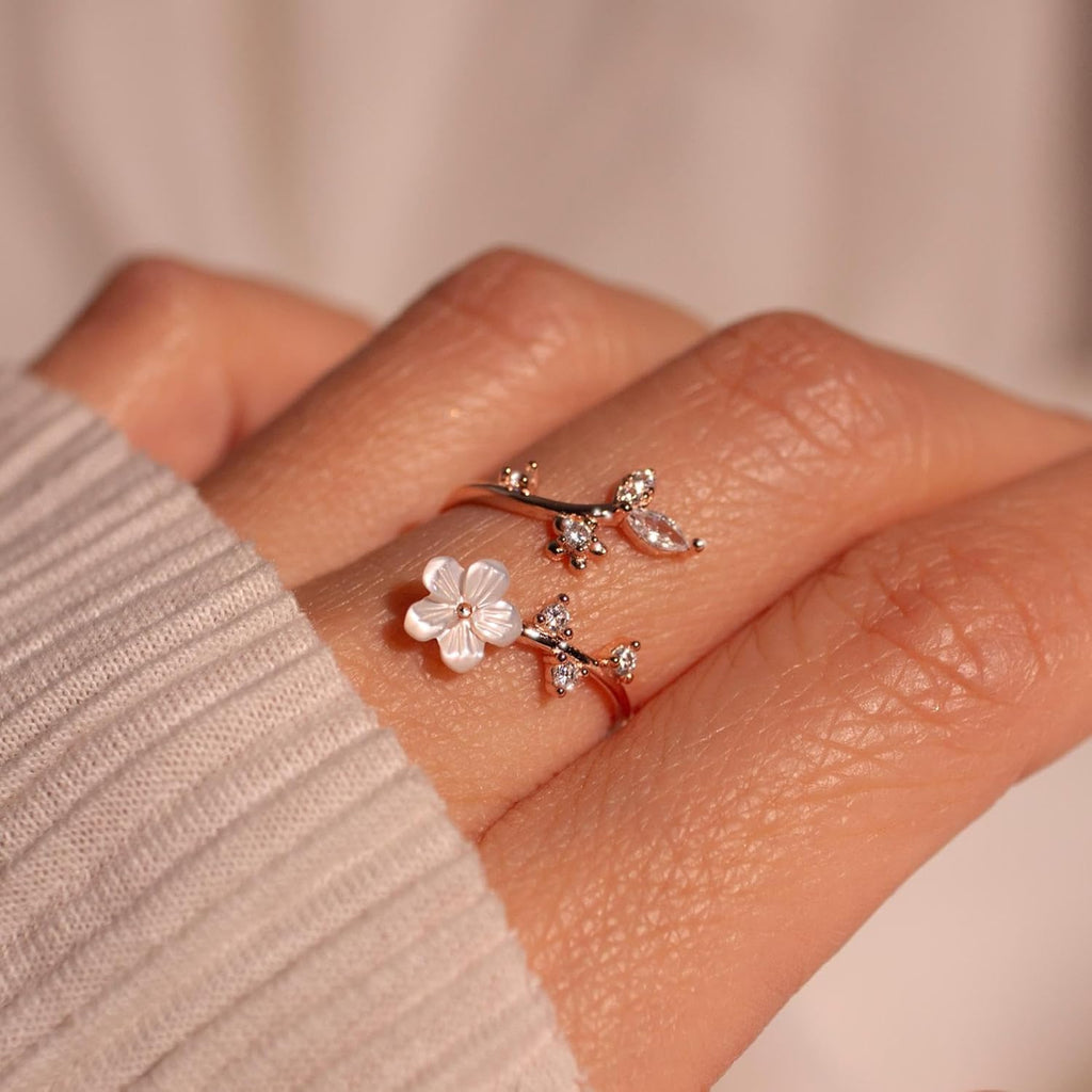 Ring Birthstone Flower Adjustable Cubic Zirconia Mothers Day Gift
