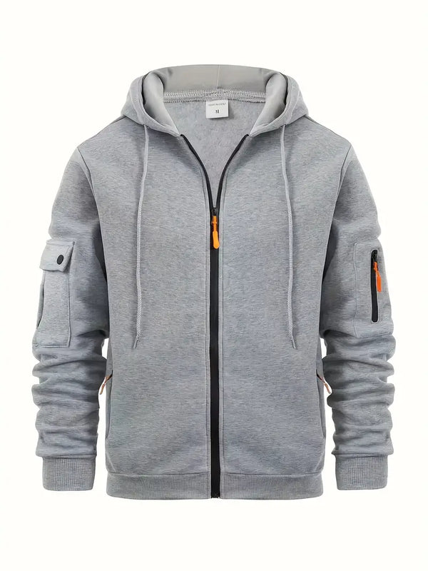 Optimized Product Title: Men's Utility Zip-Up Hoodie with Drawstring Hood & Functional Pockets - Stylish, Versatile Outerwear for Everyday Wear & Outdoor Activities