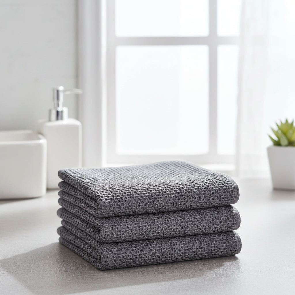Soft Cotton Dish Cloths Set Absorbent Honeycomb Waffle Weave