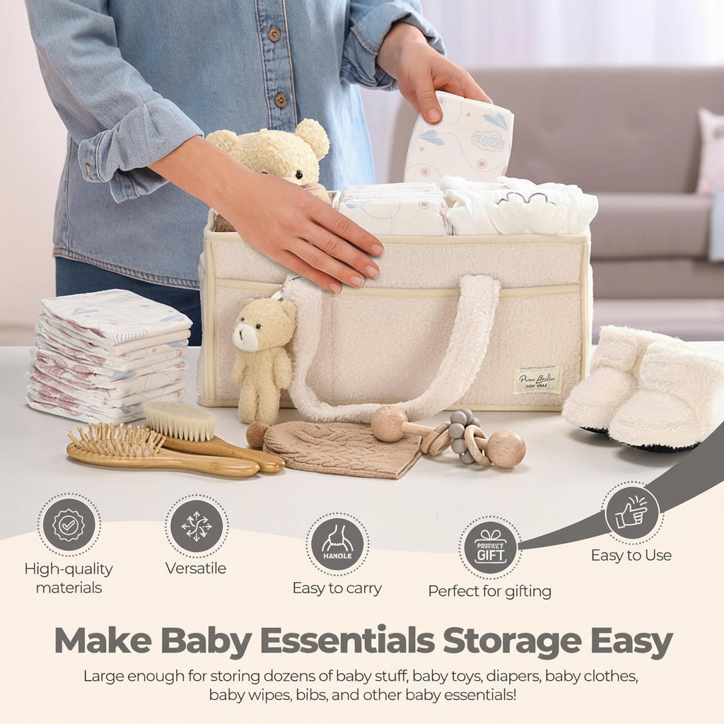 Diaper Caddy Organizer Plush Sherpa Baby Storage Basket