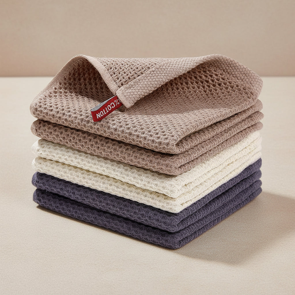 Soft Cotton Dish Cloths Set Absorbent Honeycomb Waffle Weave