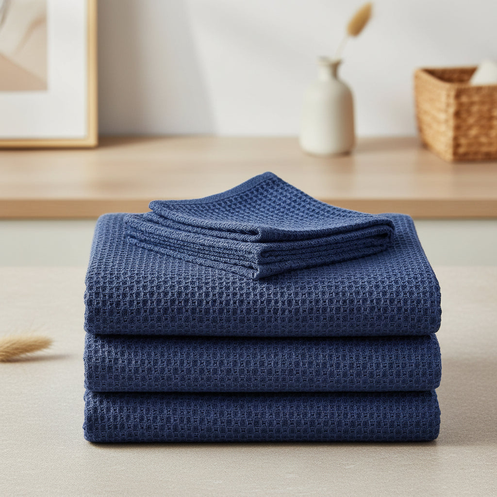 Soft Cotton Dish Cloths Set Absorbent Honeycomb Waffle Weave