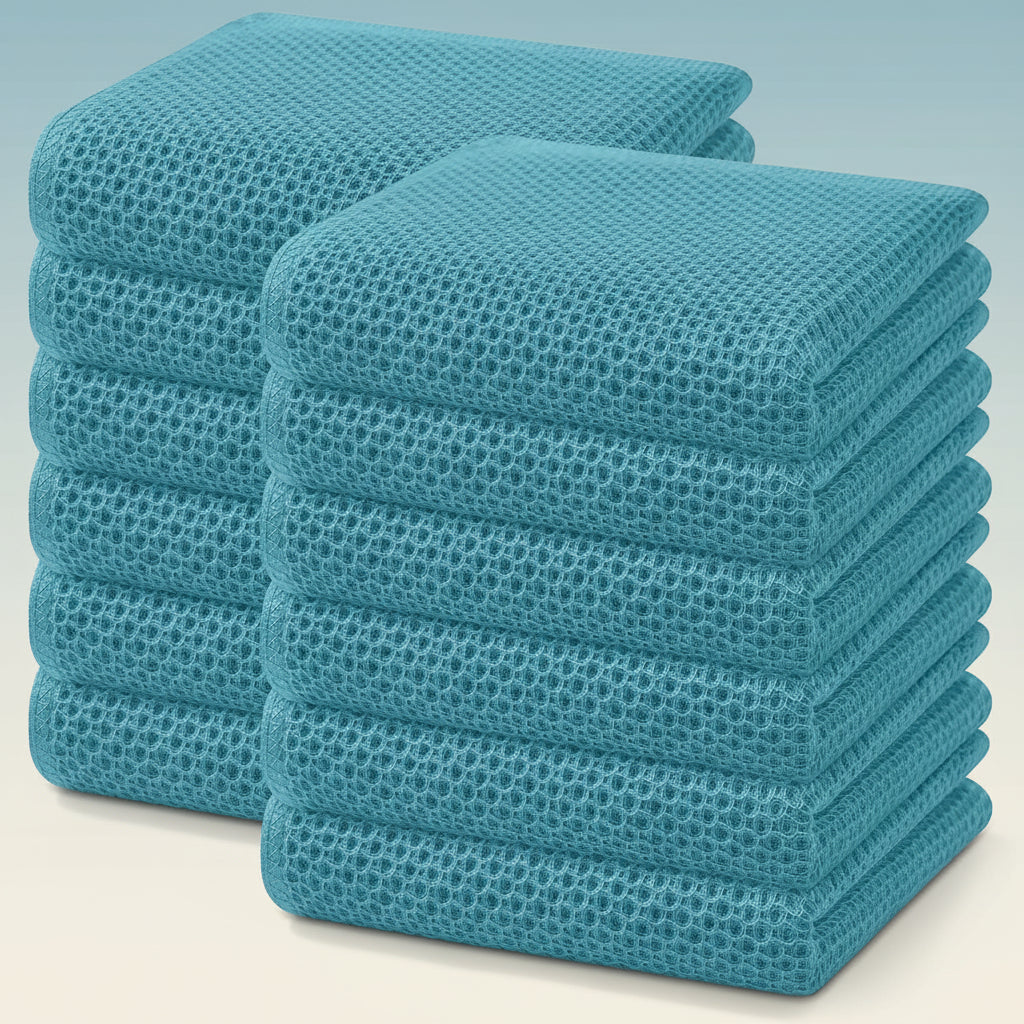 Soft Cotton Dish Cloths Set Absorbent Honeycomb Waffle Weave