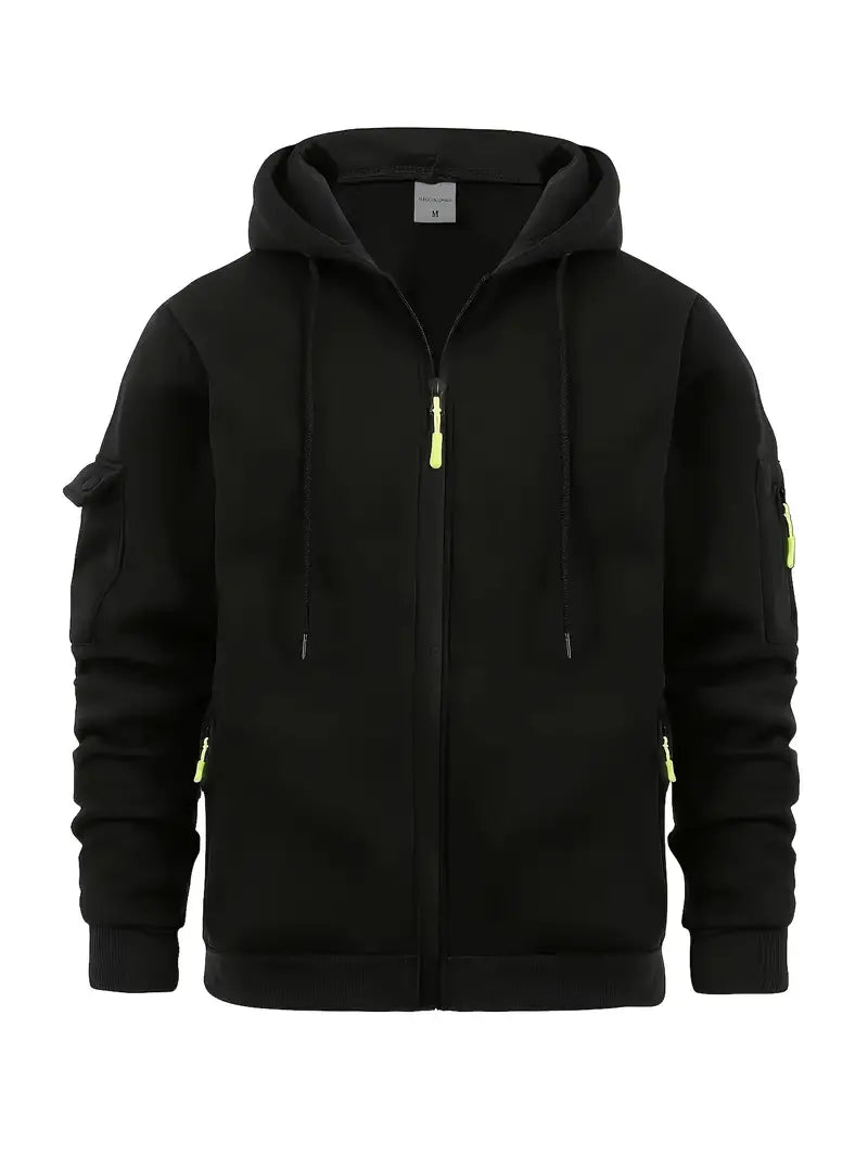 Optimized Product Title: Men's Utility Zip-Up Hoodie with Drawstring Hood & Functional Pockets - Stylish, Versatile Outerwear for Everyday Wear & Outdoor Activities
