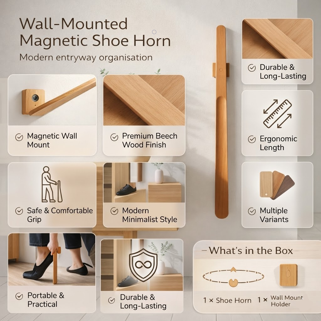 Shoe Horn Wall Mounted Magnetic Entryway Tool