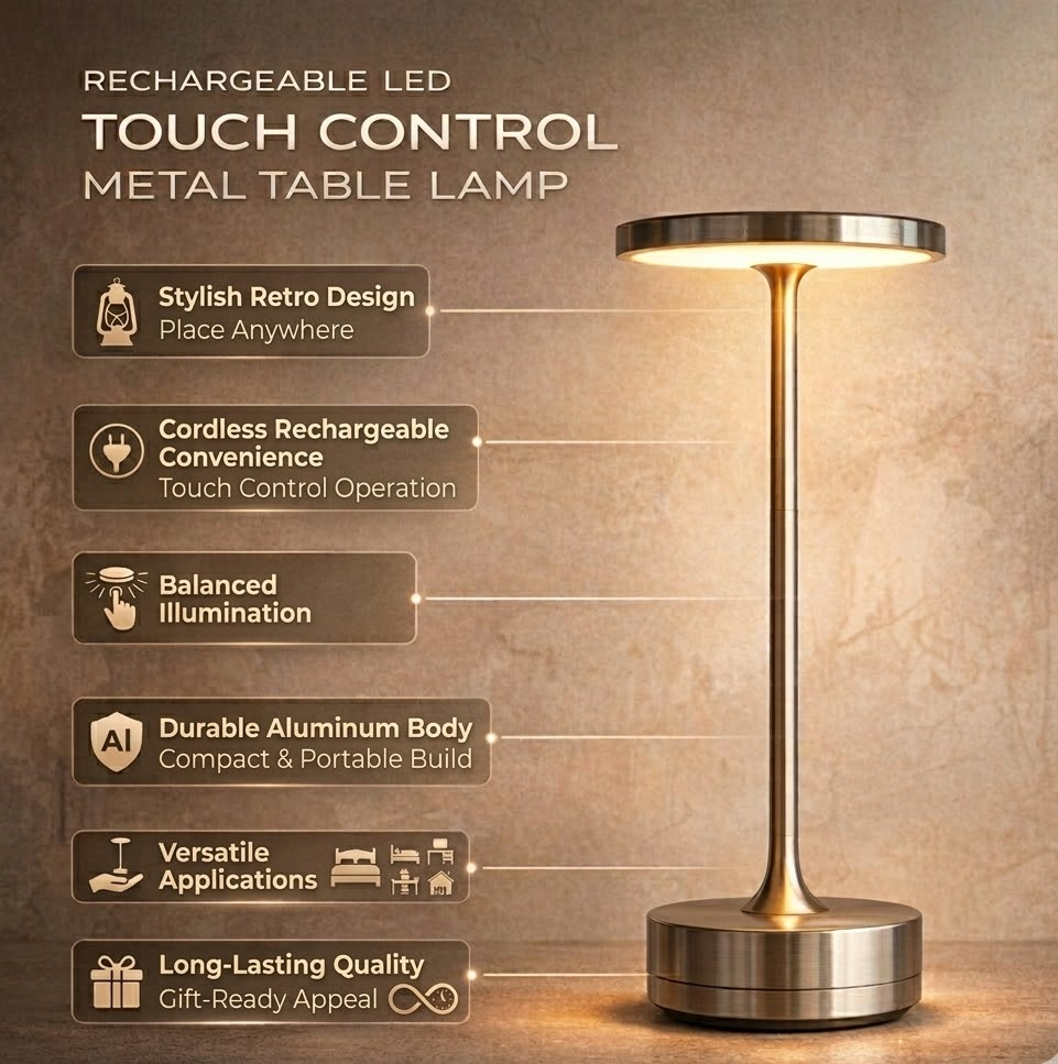 Table Lamp Rechargeable LED Touch Control Metal