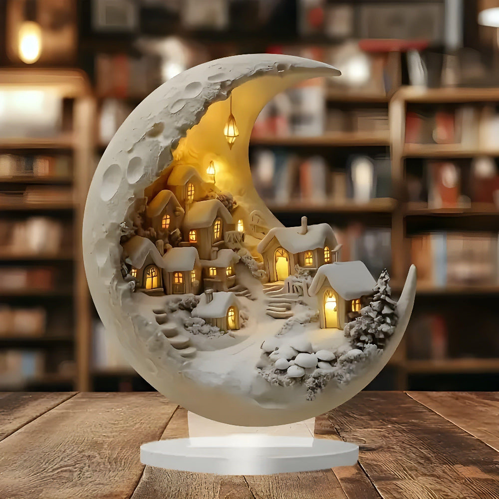 Home Decor Moon Light Acrylic Village Scene Tabletop Accent