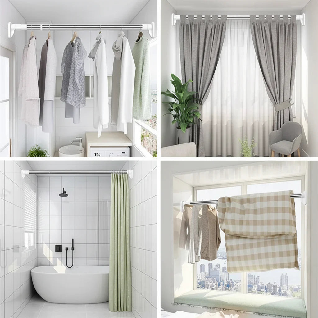Tension Rod Adjustable Curtain Rod Shower Window No Drill
