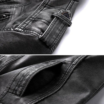 Men's Premium Leather Jacket with Stand Collar & Zippered Chest Pocket - Stylish, Durable Outerwear for Everyday Wear & Biker Fashion
