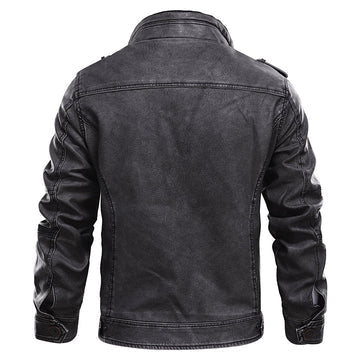 Men's Premium Leather Jacket with Stand Collar & Zippered Chest Pocket - Stylish, Durable Outerwear for Everyday Wear & Biker Fashion