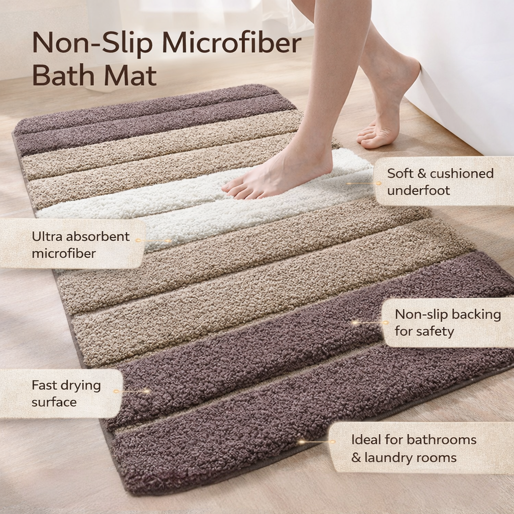 Bath Mat Non Slip Microfiber Absorbent Bathroom Floor Rug