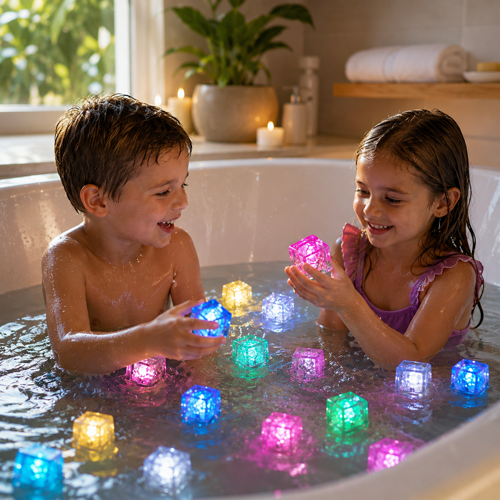 Bath Toys Colorful Lights Cubes Waterproof Light Up