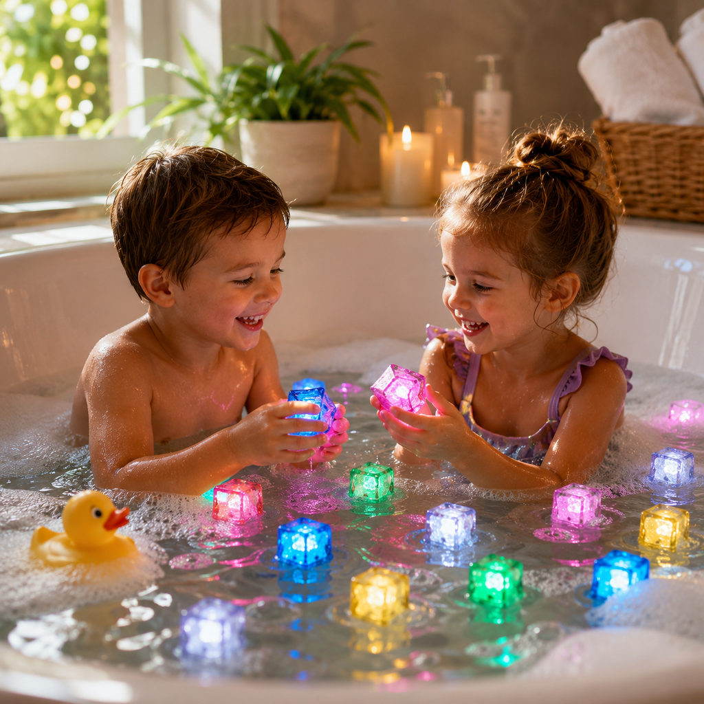 Bath Toys Colorful Lights Cubes Waterproof Light Up