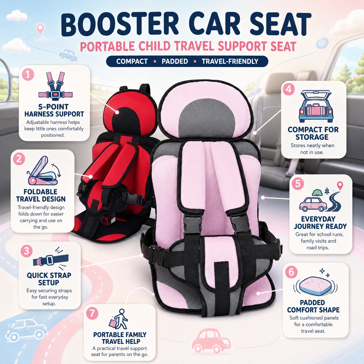 Booster Car Seat Portable Child Travel Support Seat
