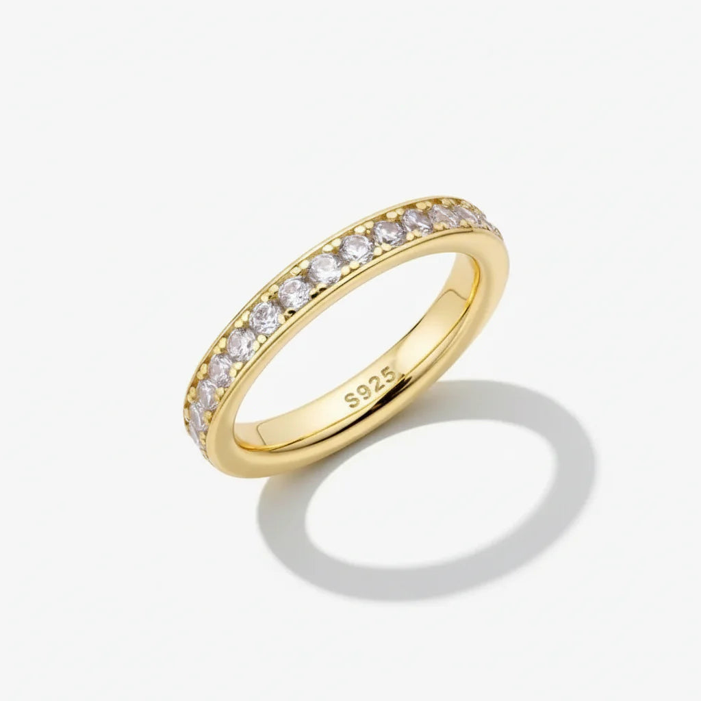 Silver Ring Sterling Band Bead Bright Setting Everyday Wear