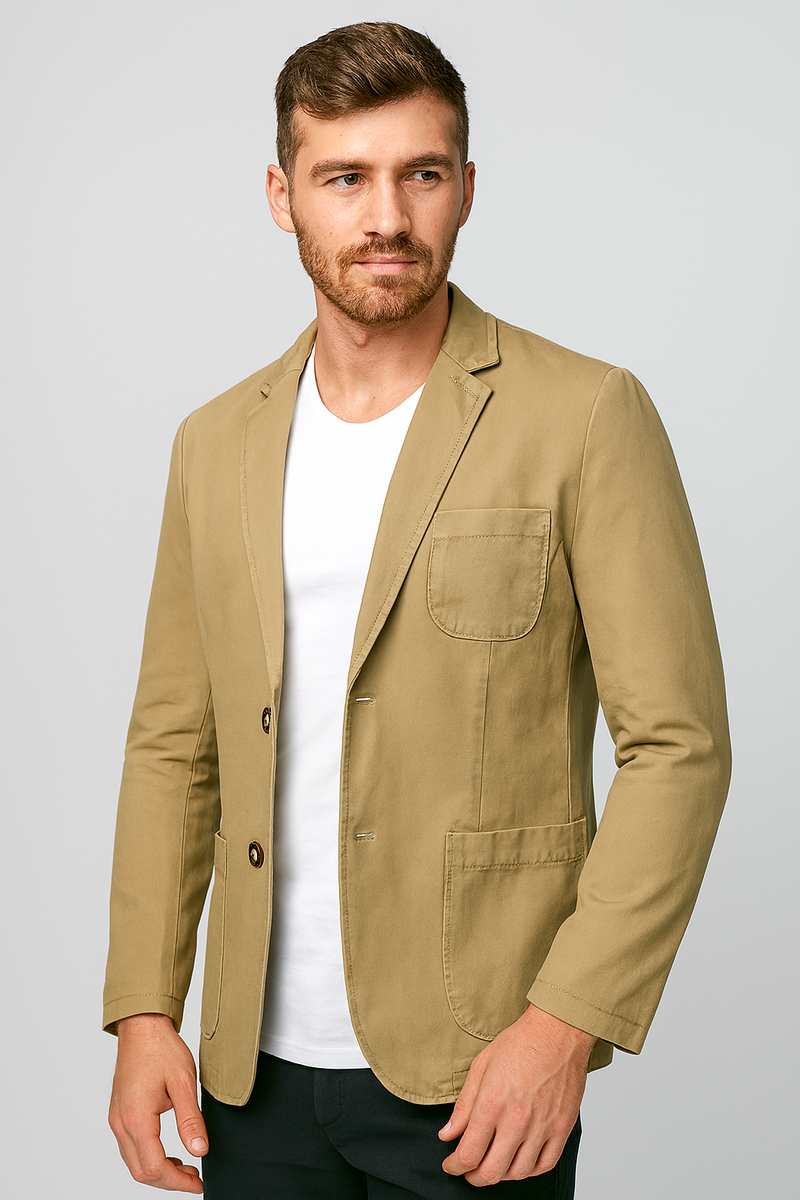 Men's Casual Beige Blazer with Plaid Lining – Versatile and Timeless Style