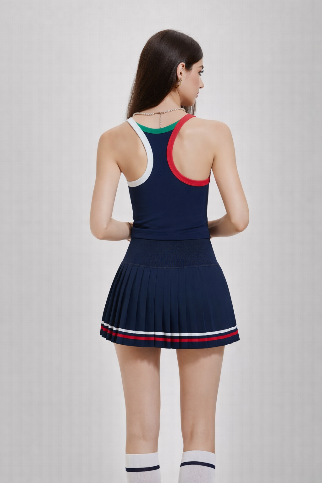 Breathable Strap Top and Pleated Skirt Set