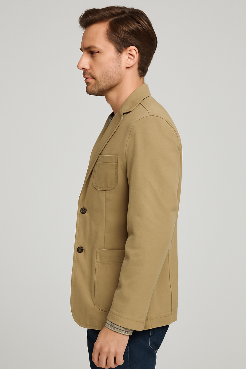 Men's Casual Beige Blazer with Plaid Lining – Versatile and Timeless Style